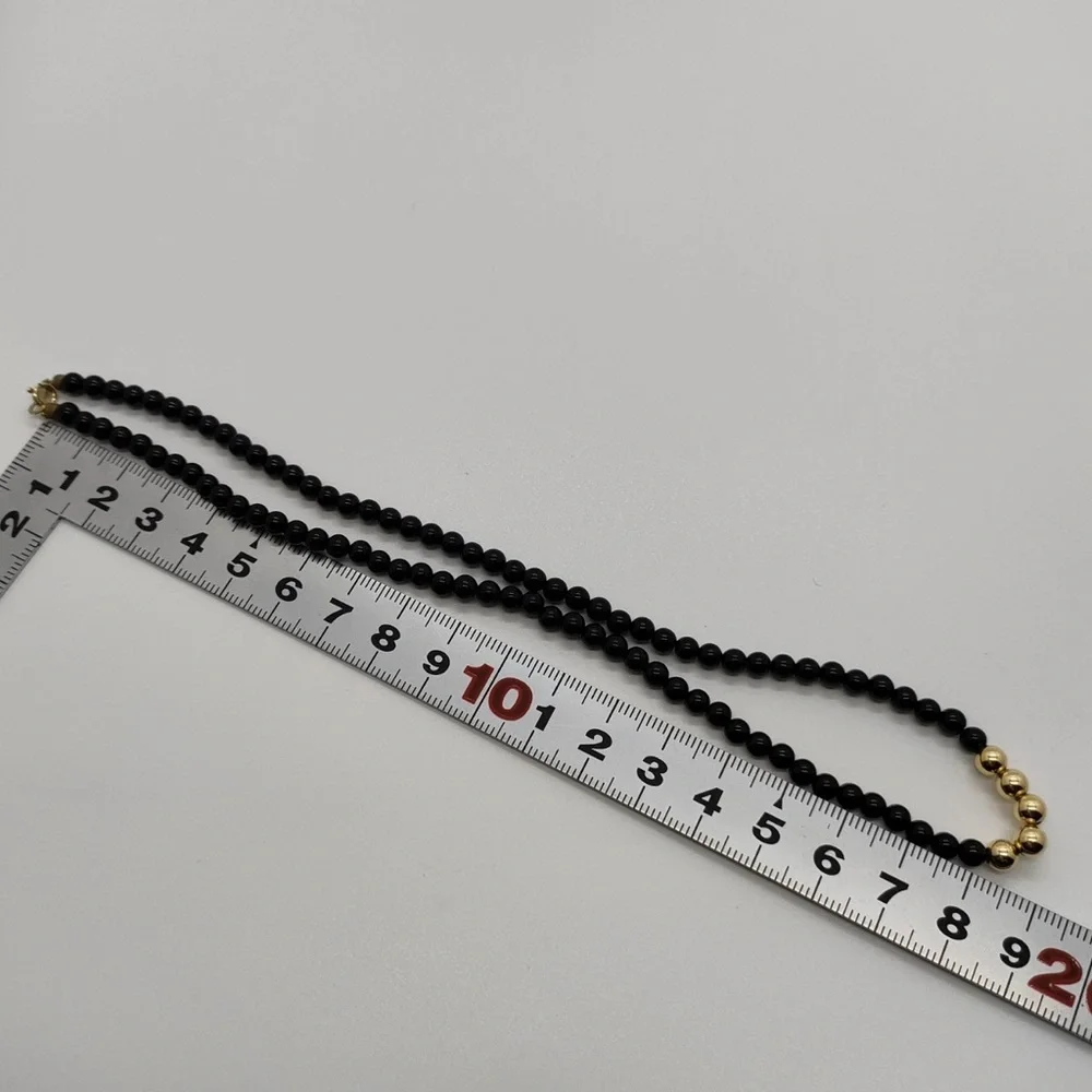 Vintage Black Beads Necklace With 18K Solid Yellow Gold Beads - Picture 6 of 9